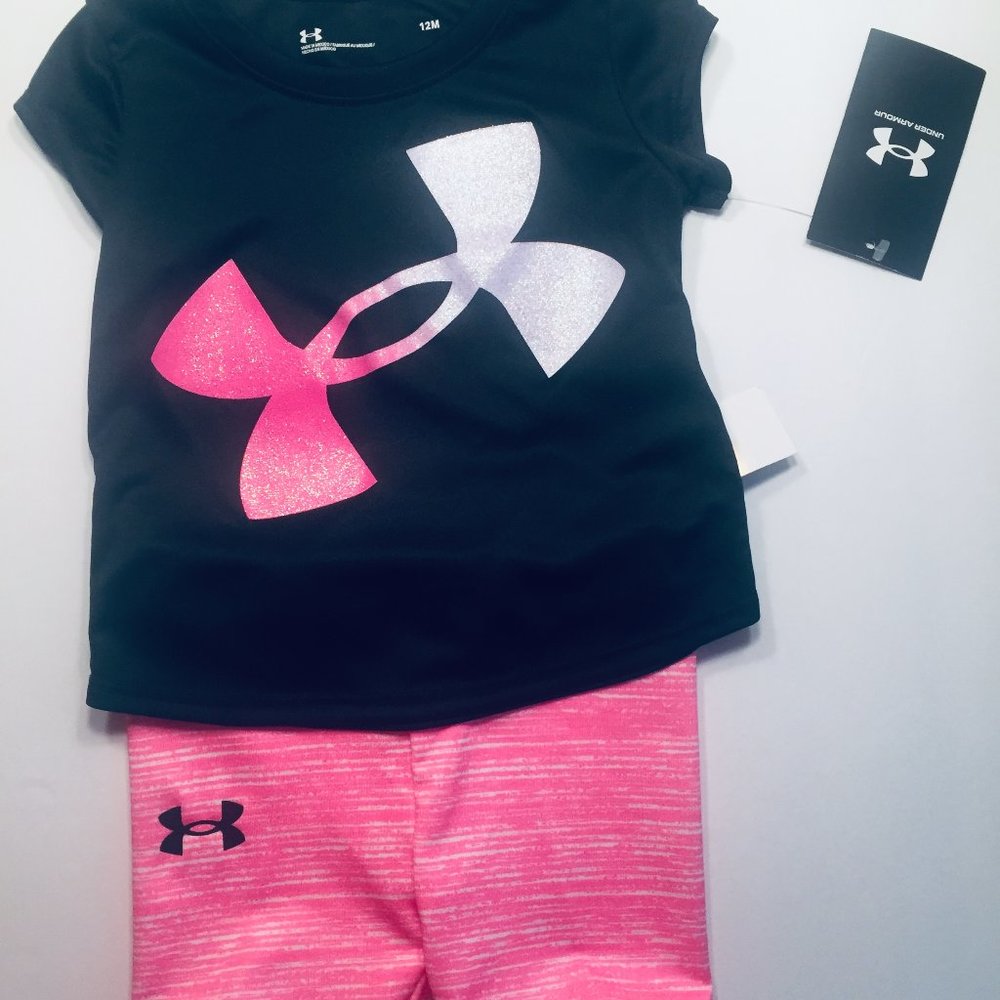Girls 12M OR 18M UNDER ARMOUR Short Set Pink and Black NEW